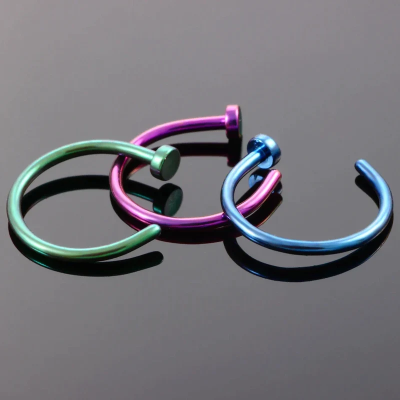 Half hoop nose ring with stud titanium 20G 18G black purple green blue nose piercing