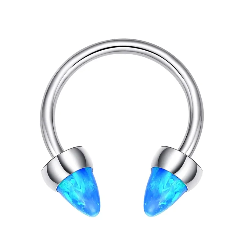Opal nose hoop with spikes titanium septum ring horseshoe barbell 16G blue opal white opal purple opal