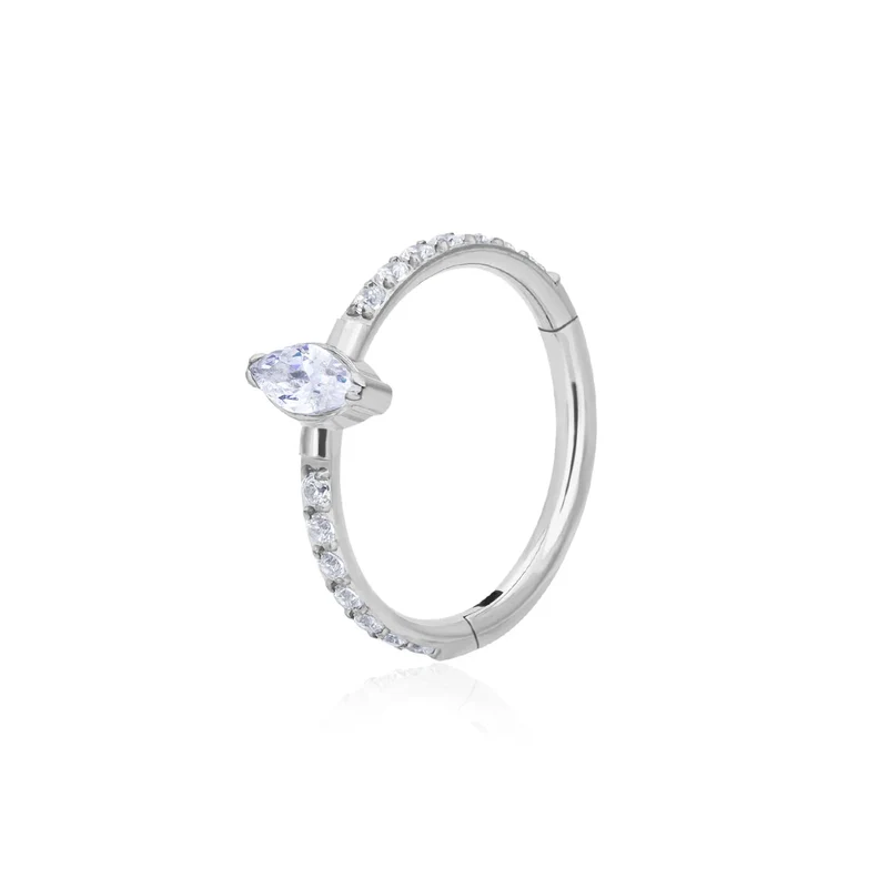 Snug piercing ring 16G titanium with marquise CZ stones hinged segment clicker