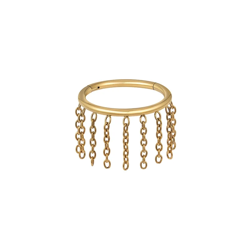 Snug piercing hoop with chains 16G titanium gold silver hinged segment clicker