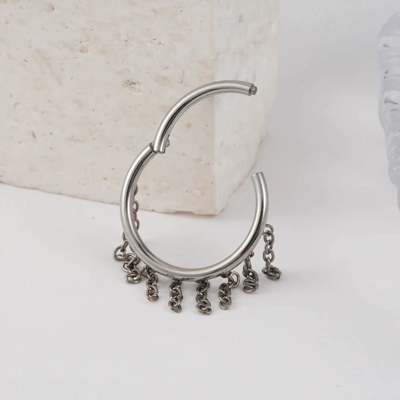 Snug piercing hoop with chains 16G titanium gold silver hinged segment clicker