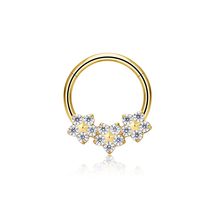 Flower septum ring 16G gold and silver titanium with CZ stones daith piercing jewelry nose rings