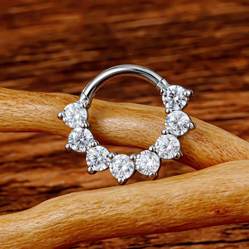 Diamond daith earring gold and silver 16G titanium with CZ stones septum clicker ring
