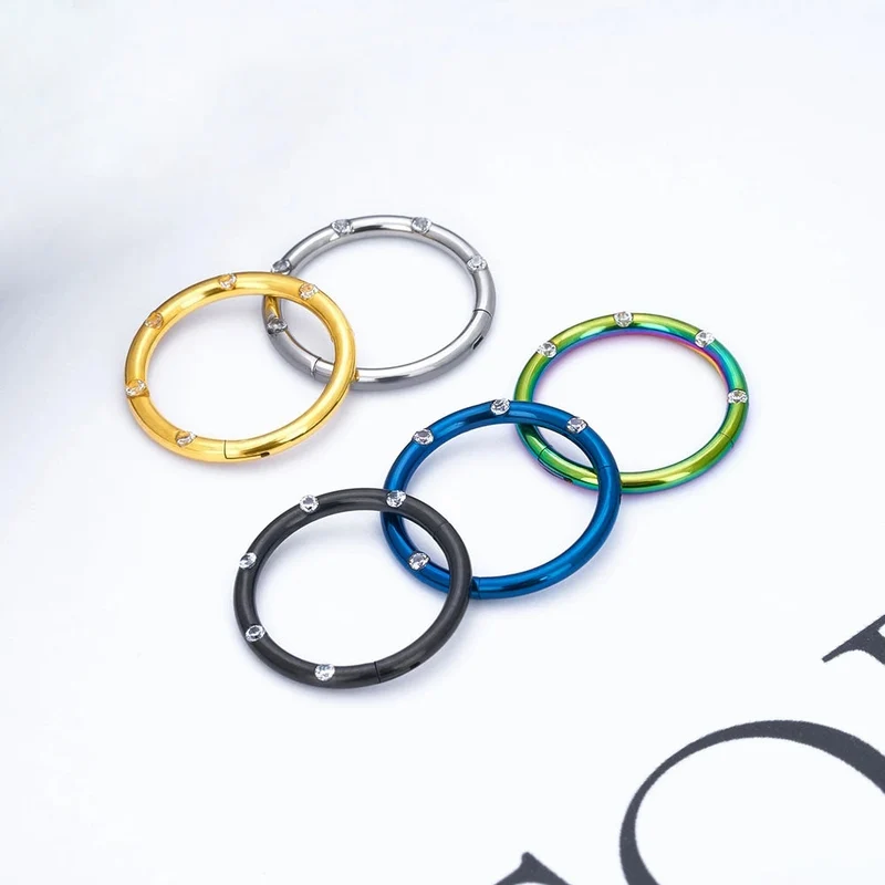 Daith hoop piercing gold daith earring 16G black blue green with CZ stones