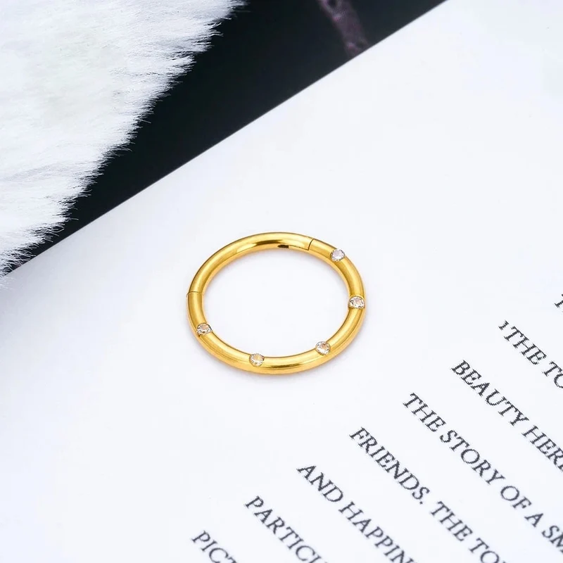 Daith hoop piercing gold daith earring 16G black blue green with CZ stones