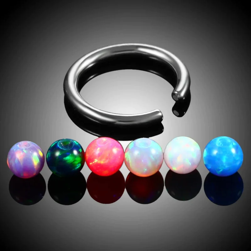 Opal septum ring 16G with white blue red opal round captive bead ring 8mm nose piercing