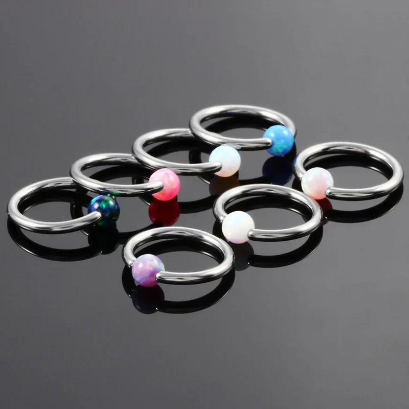 Opal septum ring 16G with white blue red opal round captive bead ring 8mm nose piercing