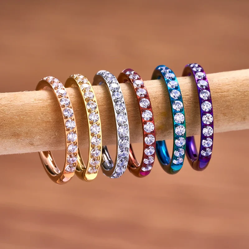 Hoop piercing with CZ for nose piercings helix piercings conch piercings made of titanium