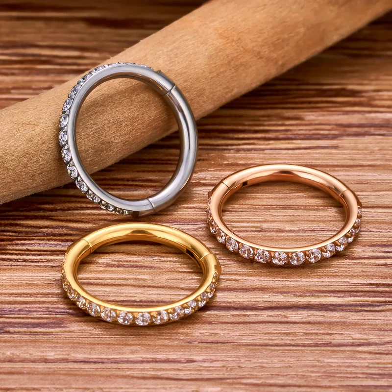 Hoop piercing with CZ for nose piercings helix piercings conch piercings made of titanium