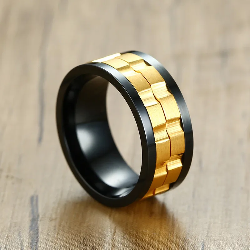 Fidget ring with gears gold silver gear ring spinner anxiety ring for men 9mm