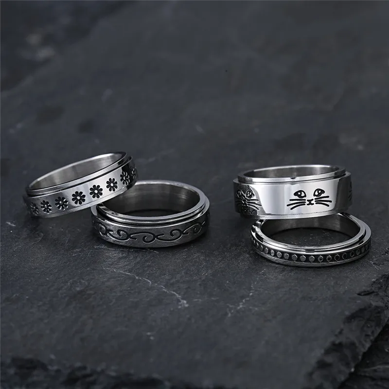 Spinner ring stainless steel with a cat anxiety ring