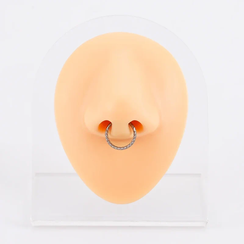 Titanium daith ring with braided inlay in gold and silver 16G septum clicker ring