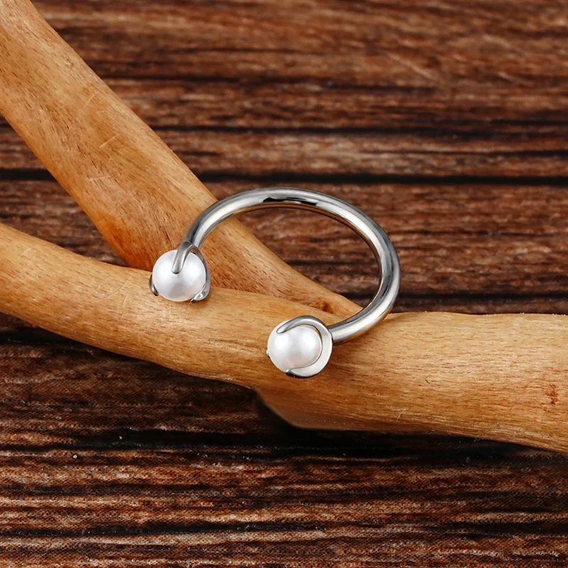 Curved barbell for daith piercings with pearls septum piercings titanium circular barbells