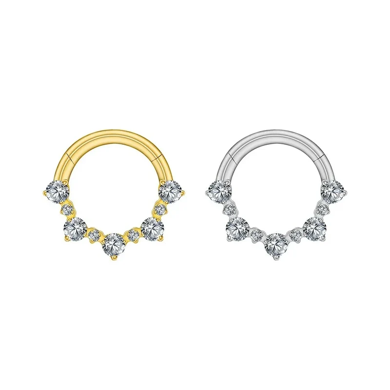 Cute daith piercing with diamond cz made of titanium gold and silver septum ring