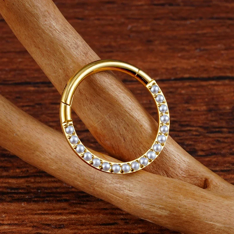 Daith pearl earring made of titanium 16G septum clicker ring
