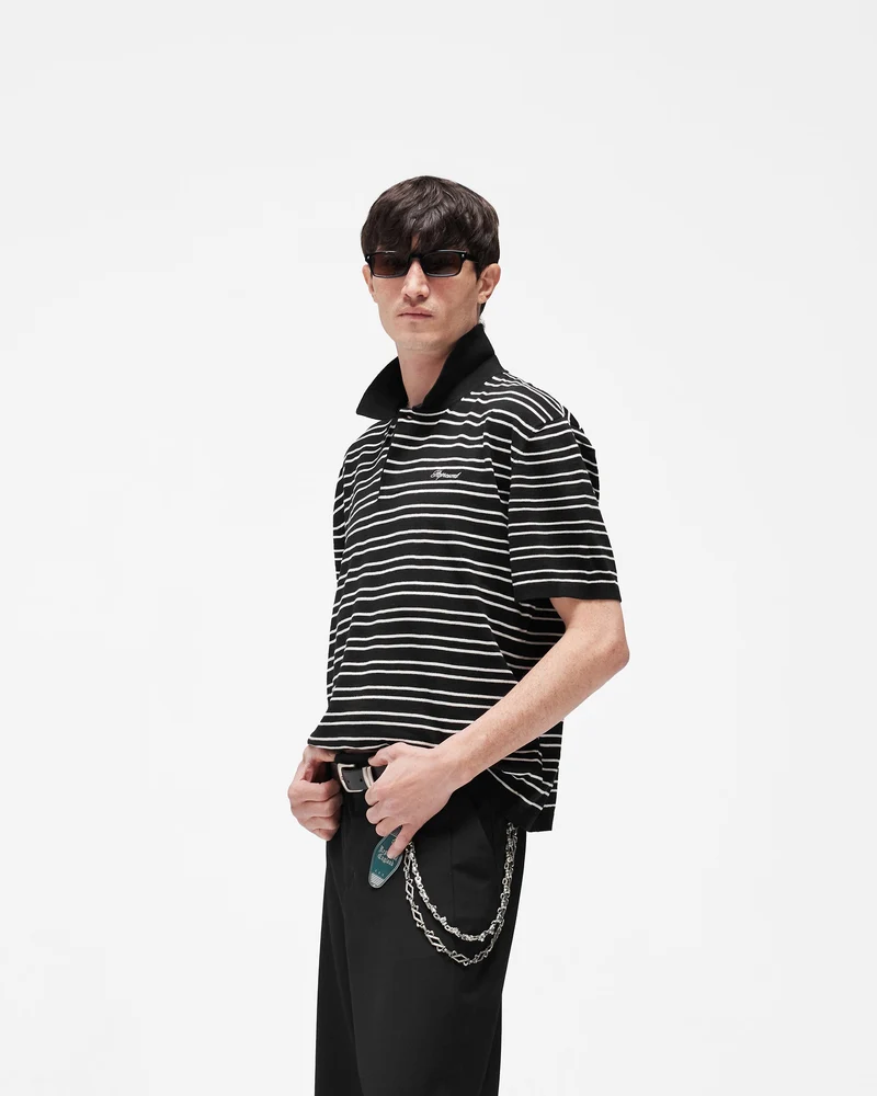 California Striped Knitted Polo - Jet Black
