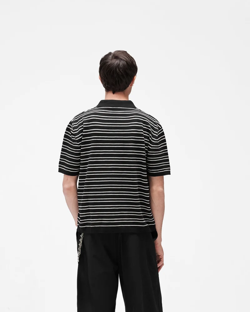 California Striped Knitted Polo - Jet Black