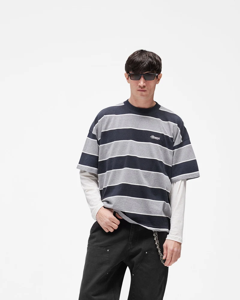Calfornia Striped T-Shirt - Jet Black Grey Marl