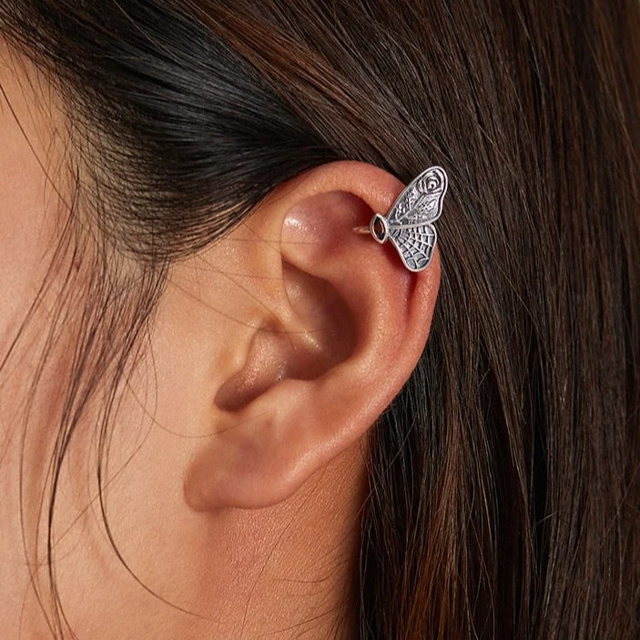 Butterfly ear cuff vintage style in 925 sterling silver