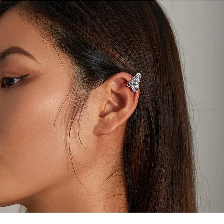 Butterfly ear cuff vintage style in 925 sterling silver