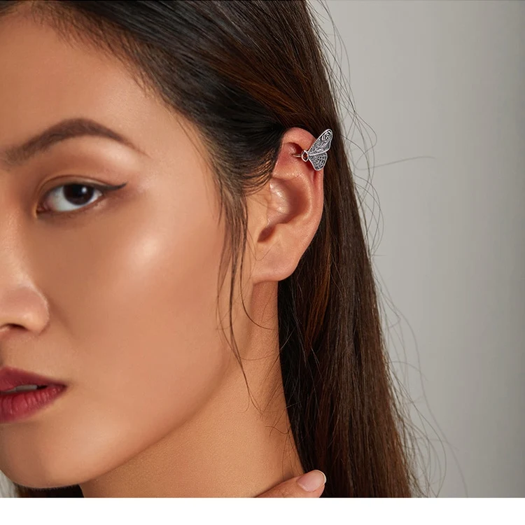 Butterfly ear cuff vintage style in 925 sterling silver