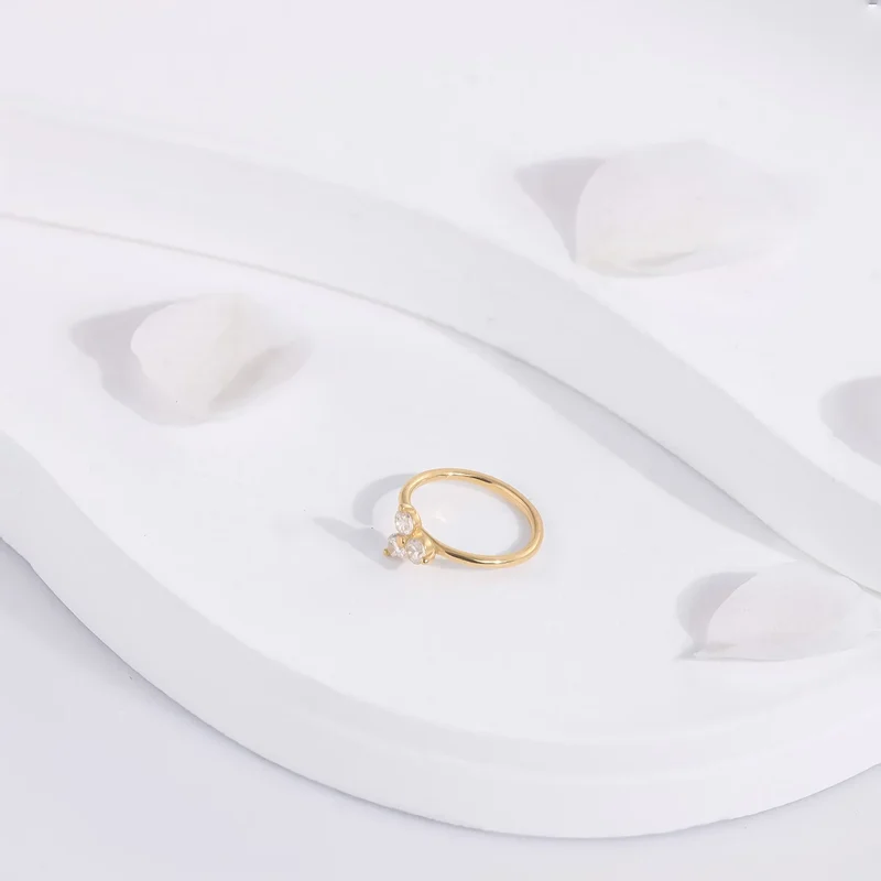 14K gold nose ring with diamond 3 dots clear CZ stones seamless ring