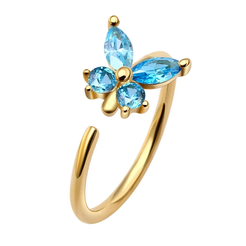 Solid gold nose ring with a butterfly 14K real gold cute butterfly nose ring 20G