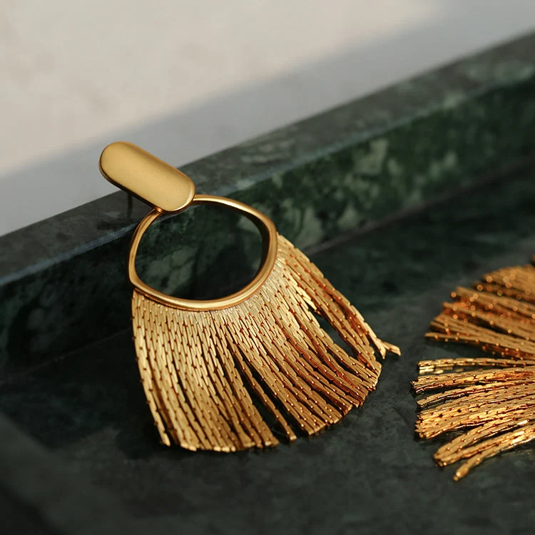 Boucles d'Oreilles Pendantes Or Frange