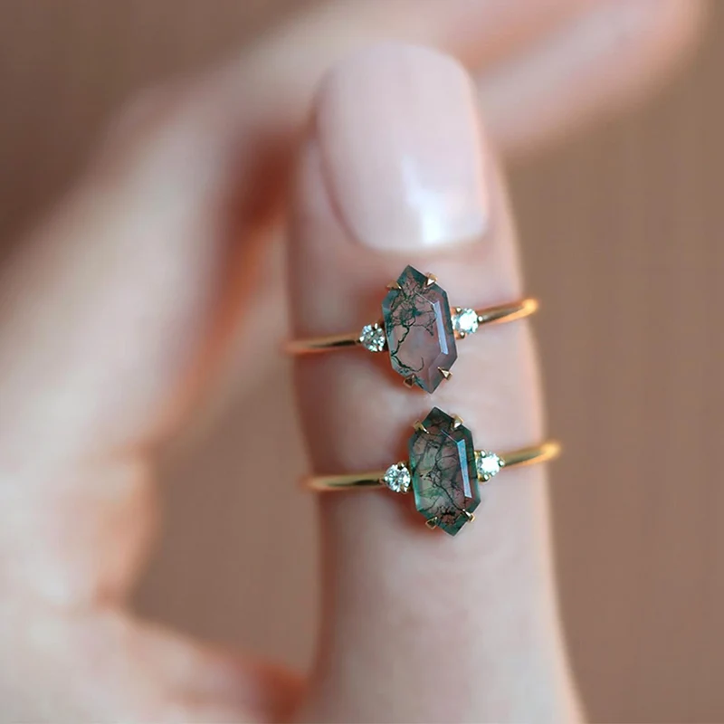 Moss agate ring natural green gemstone sterling silver adjustable sizes