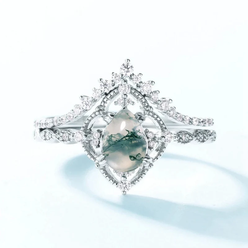Matching moss agate rings vintage style engagement rings wedding rings