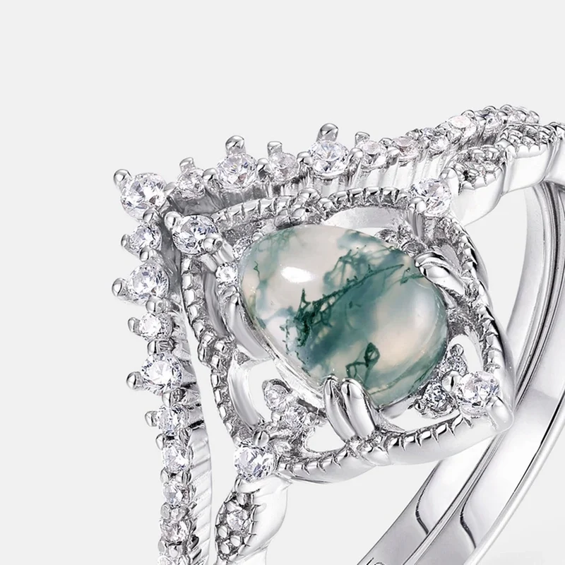 Matching moss agate rings vintage style engagement rings wedding rings