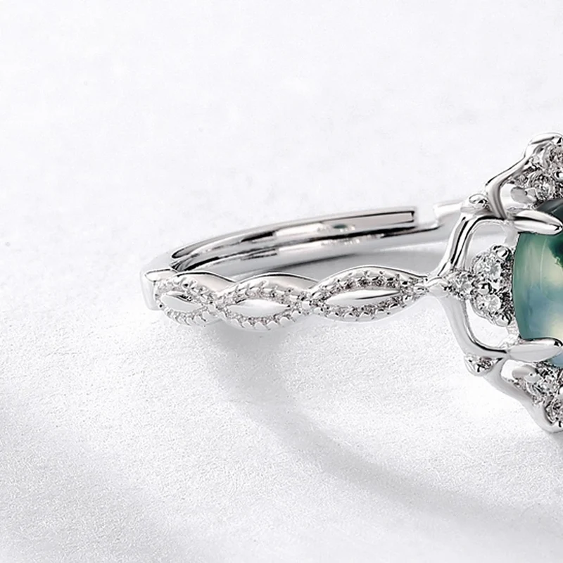 Vintage style moss agate ring natural green moss agate sterling silver