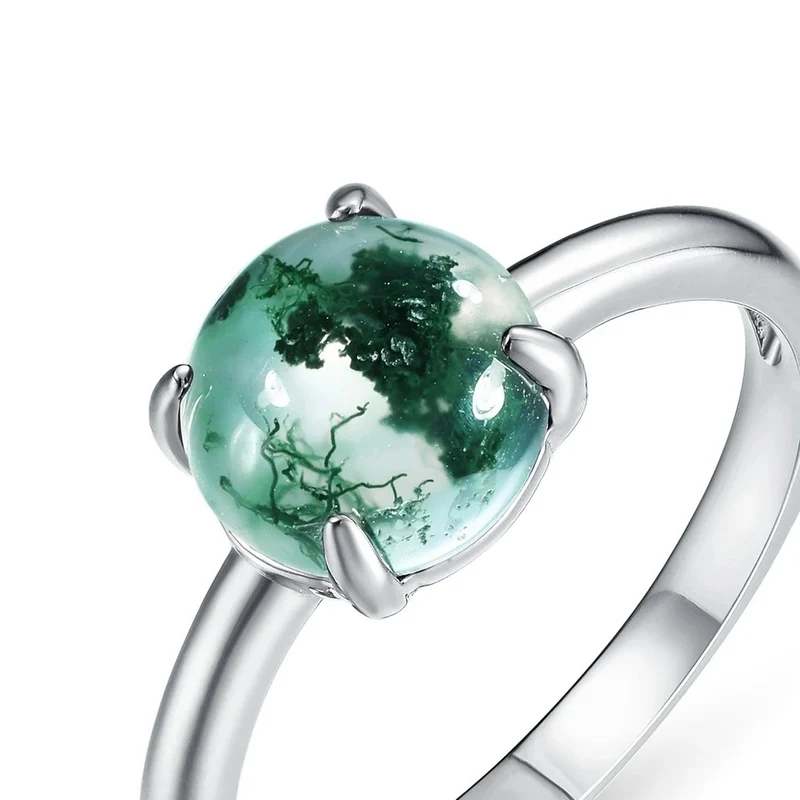 Simple moss agate ring dainty and classic with a round gemstone