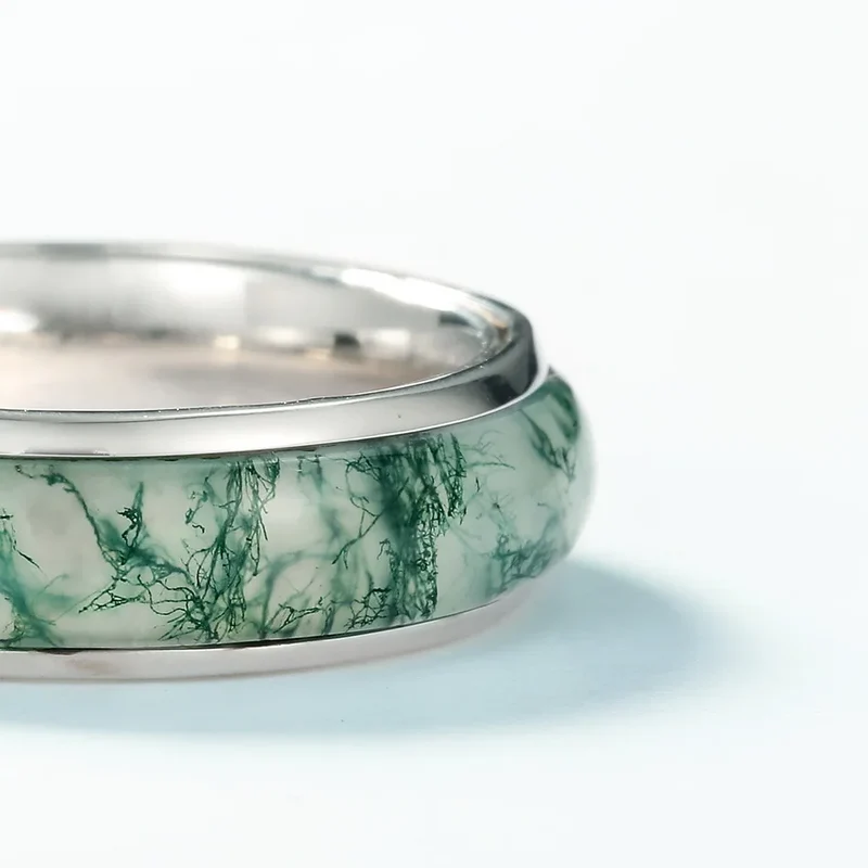 Moss agate band ring vintage style for men and for women
