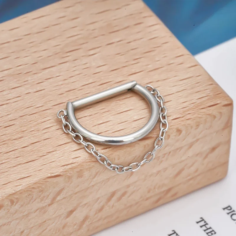 Chain septum ring titanium 16G half circle D shape hinged segment clicker