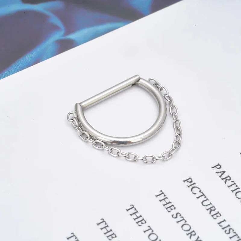 Chain septum ring titanium 16G half circle D shape hinged segment clicker
