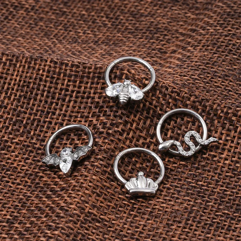 Bat septum ring 16G cool bat wings diamond segment clicker 8mm 10mm titanium