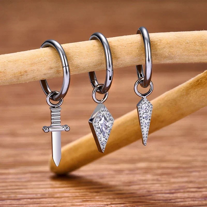 Rook piercing ring with a pendant titanium 16G hinged segment clicker