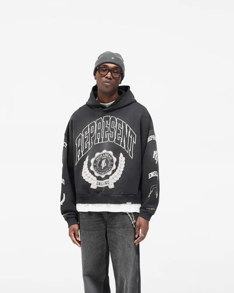 Represent Legacy Crest Hoodie - Stained Black