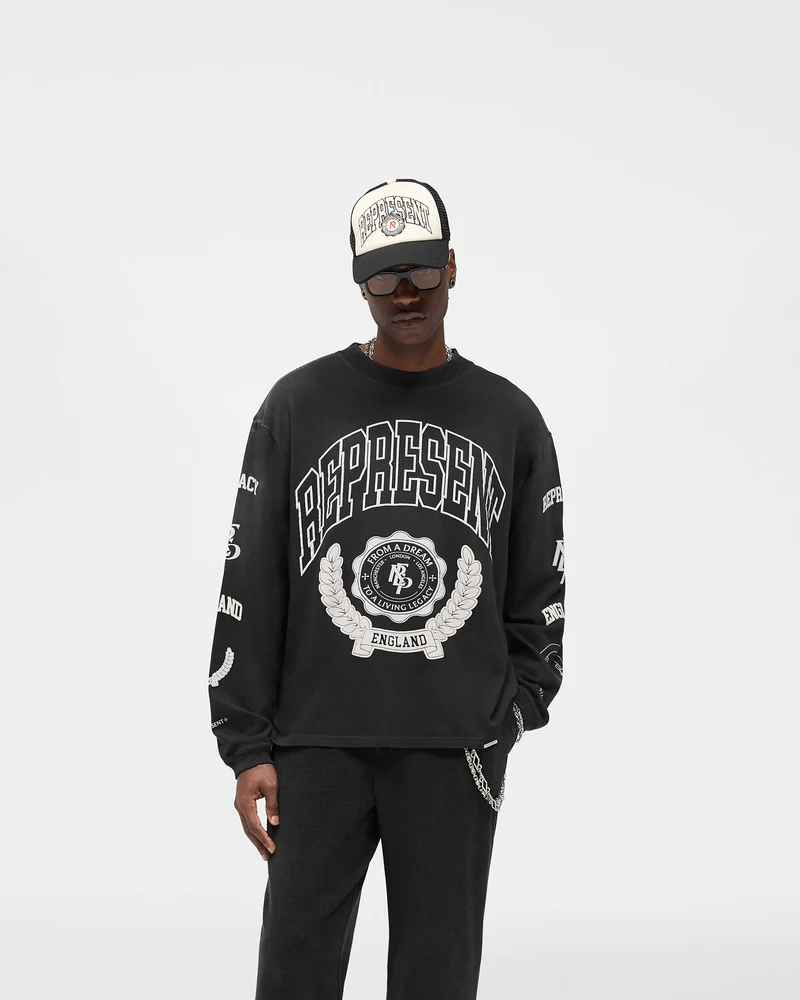 Legacy Crest Long Sleeve T-Shirt - Stained Black