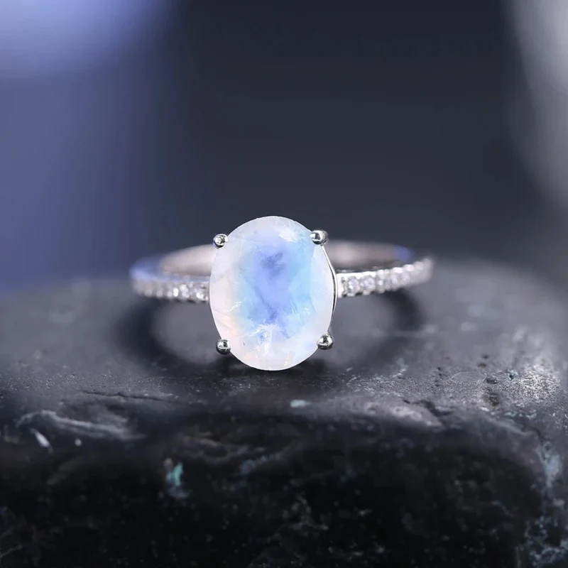 Sterling silver moonstone ring with diamond cz moonstone promise ring