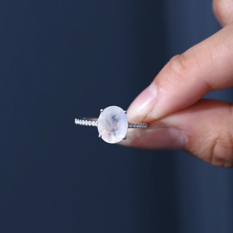 Sterling silver moonstone ring with diamond cz moonstone promise ring