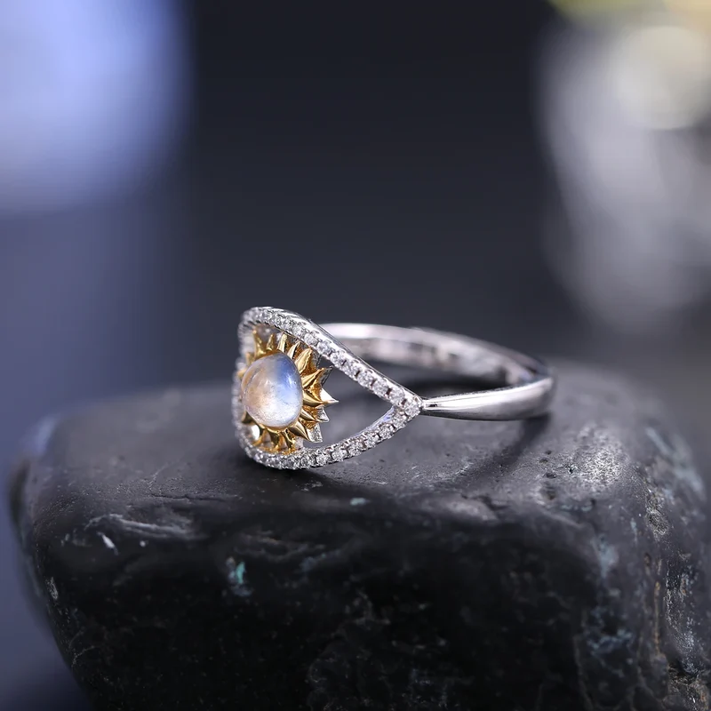 Evil eye ring with a natural moonstone unique adjustable ring