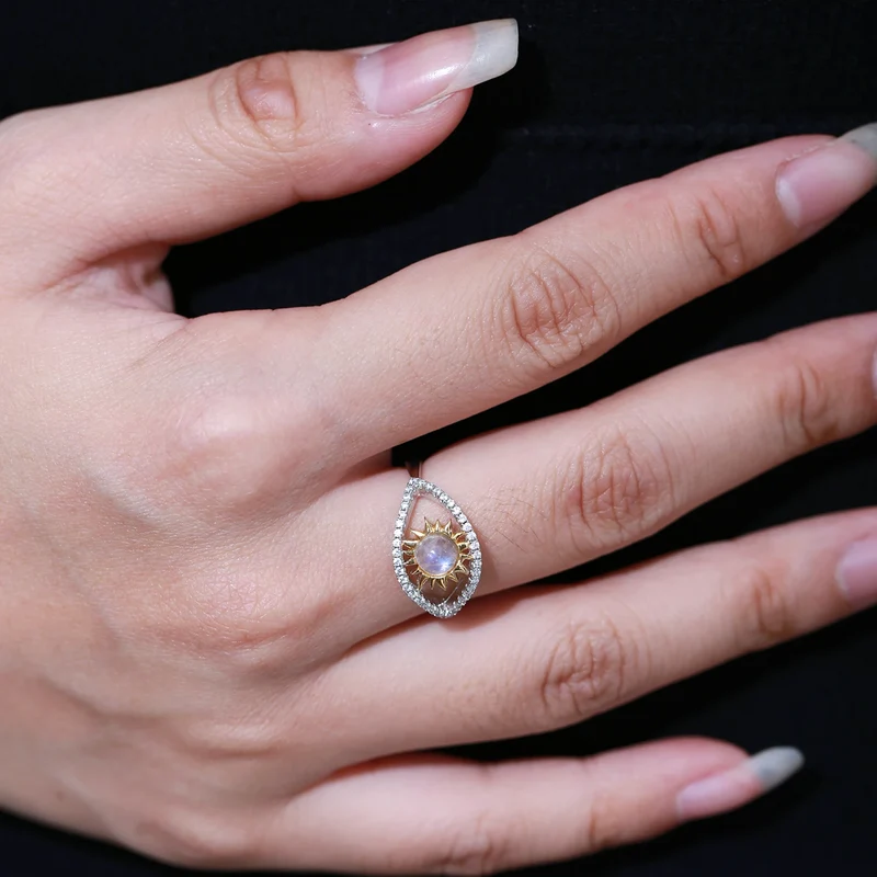 Evil eye ring with a natural moonstone unique adjustable ring