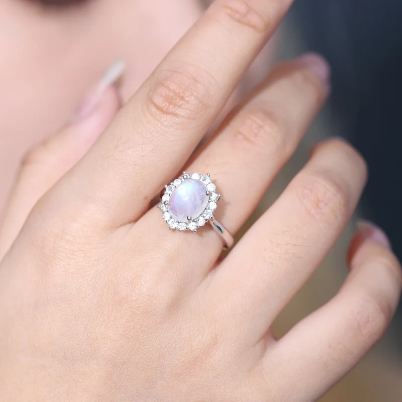 Moonstone engagement ring in gold and silver vintage style with diamond cz