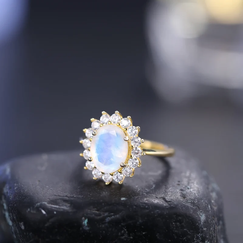 Moonstone ring vintage style moonstone engagement ring Princess Diana ring