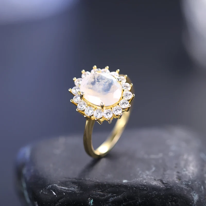 Moonstone ring vintage style moonstone engagement ring Princess Diana ring
