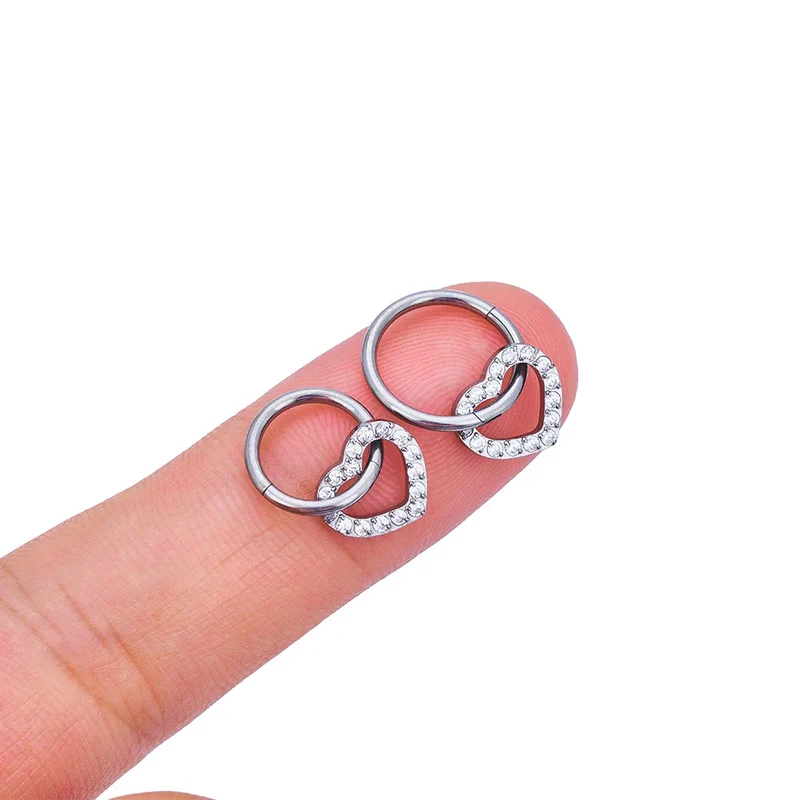 Conch piercing hoop with a heart pendant titanium gold silver 16G 8mm 10mm 12mm