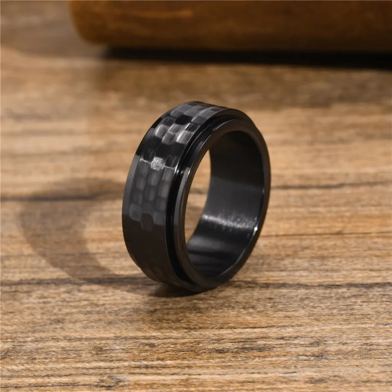 Black stainless steel spinner ring anxiety ring for men