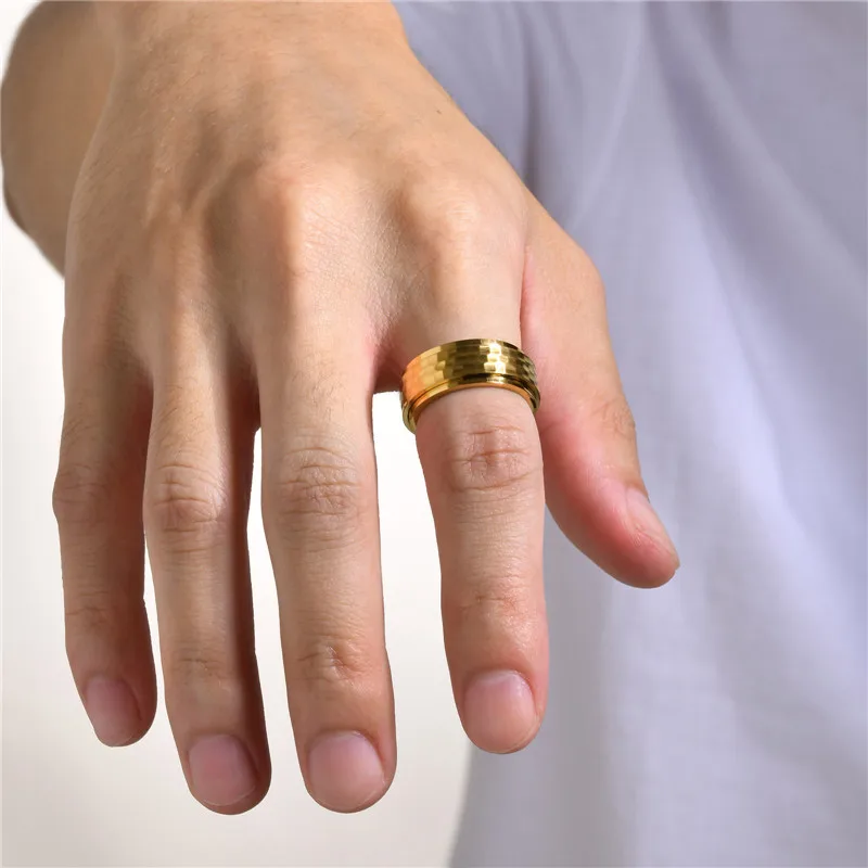 Black stainless steel spinner ring anxiety ring for men